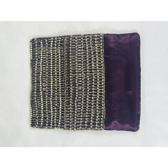 Beaded Rhinestone Dark Purple Foldable Evening Bag Clutch - Picture 2 of 8